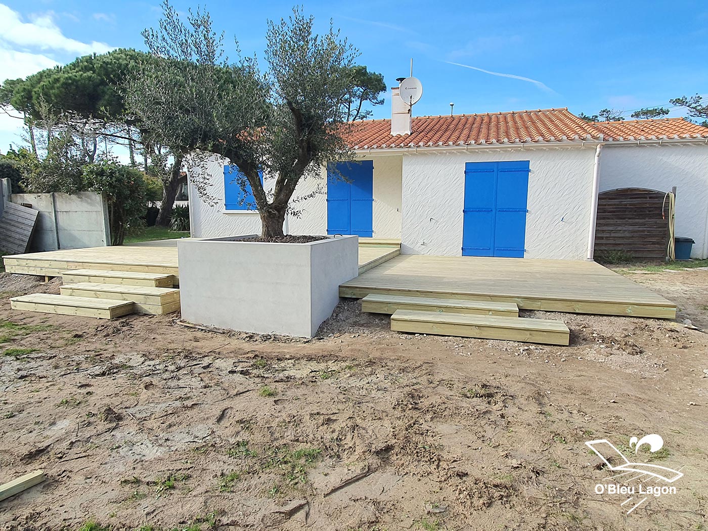 pose terrasse bois en pin obleulagon vendee