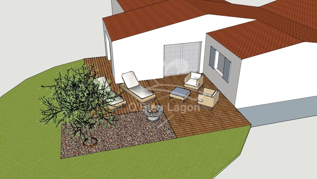 simulation 3d espace terrasse bois vegetation