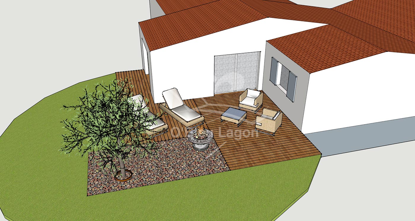 simulation 3d espace terrasse bois vegetation