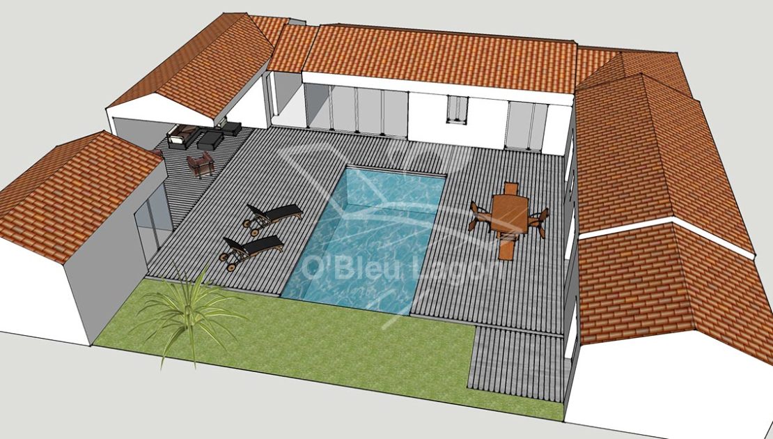 simulation perspective projet terrasse bois piscine