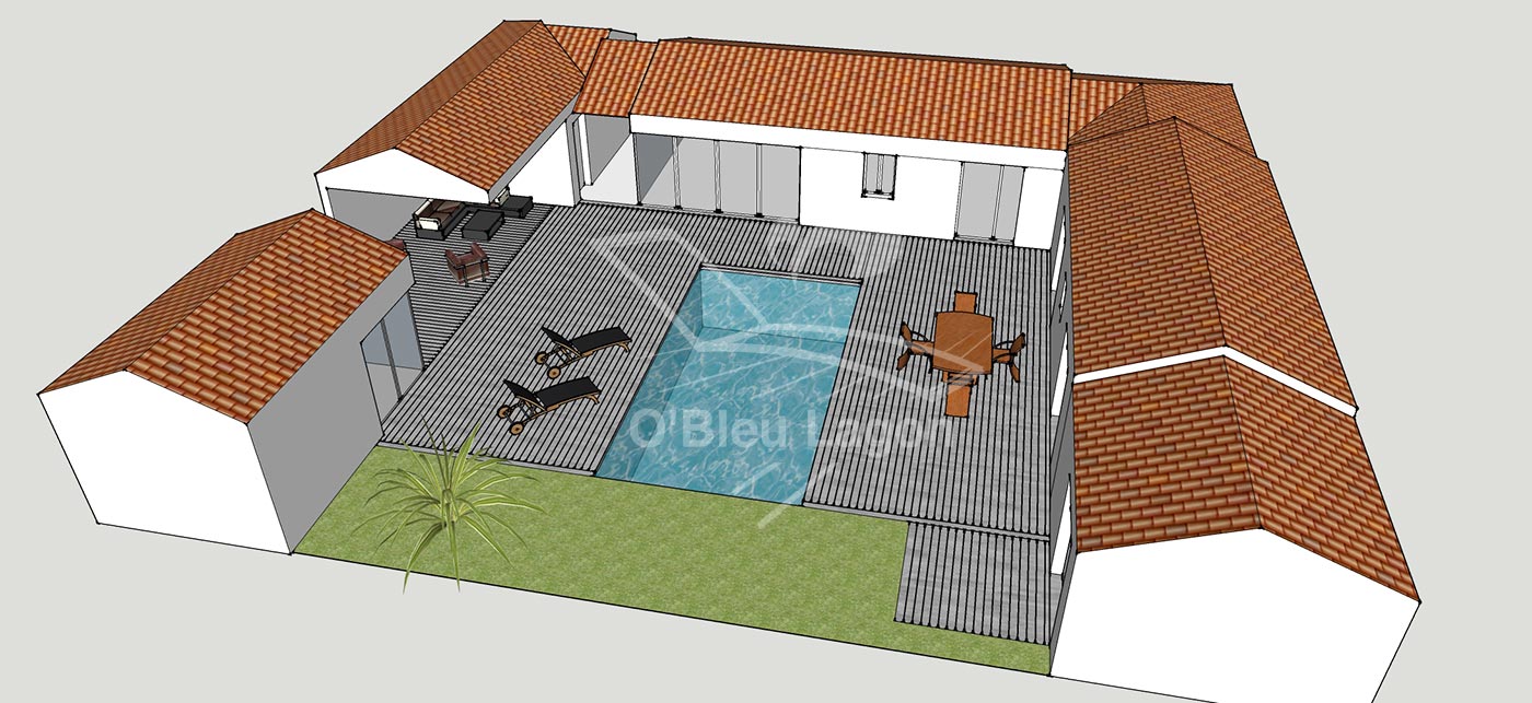 simulation perspective projet terrasse bois piscine